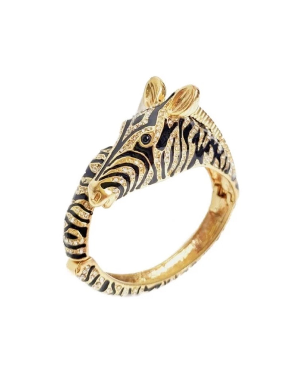 J Crew RARE Zebra Hinge Clasp Cuff Gold Black Bracelet